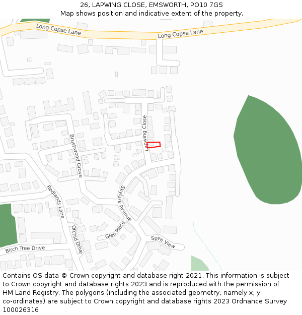 26, LAPWING CLOSE, EMSWORTH, PO10 7GS: Location map and indicative extent of plot