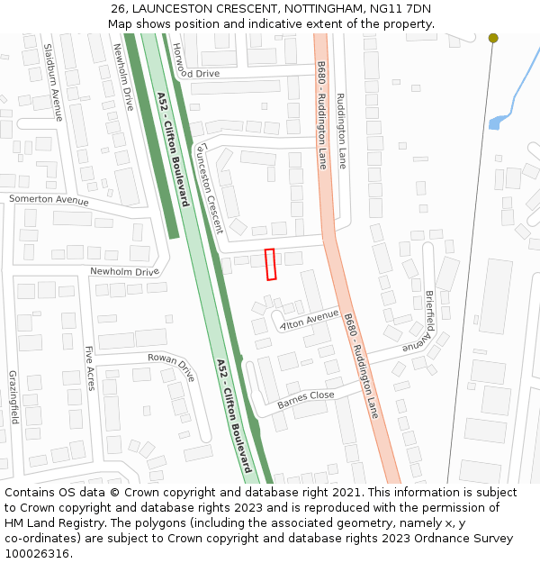 26, LAUNCESTON CRESCENT, NOTTINGHAM, NG11 7DN: Location map and indicative extent of plot