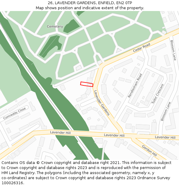26, LAVENDER GARDENS, ENFIELD, EN2 0TP: Location map and indicative extent of plot