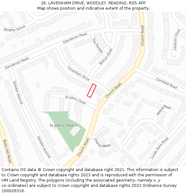 26, LAVENHAM DRIVE, WOODLEY, READING, RG5 4PP: Location map and indicative extent of plot