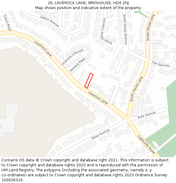 26, LAVEROCK LANE, BRIGHOUSE, HD6 2NJ: Location map and indicative extent of plot