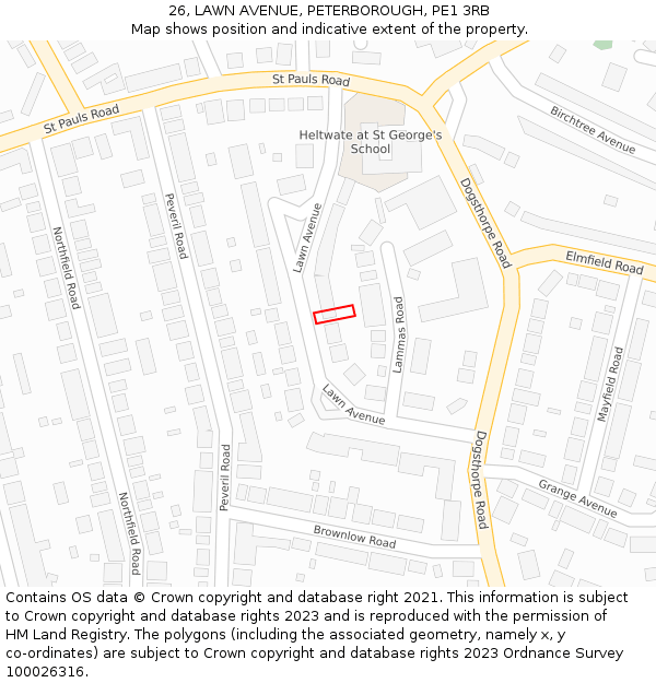 26, LAWN AVENUE, PETERBOROUGH, PE1 3RB: Location map and indicative extent of plot