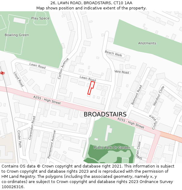 26, LAWN ROAD, BROADSTAIRS, CT10 1AA: Location map and indicative extent of plot