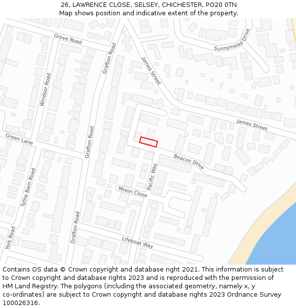 26, LAWRENCE CLOSE, SELSEY, CHICHESTER, PO20 0TN: Location map and indicative extent of plot