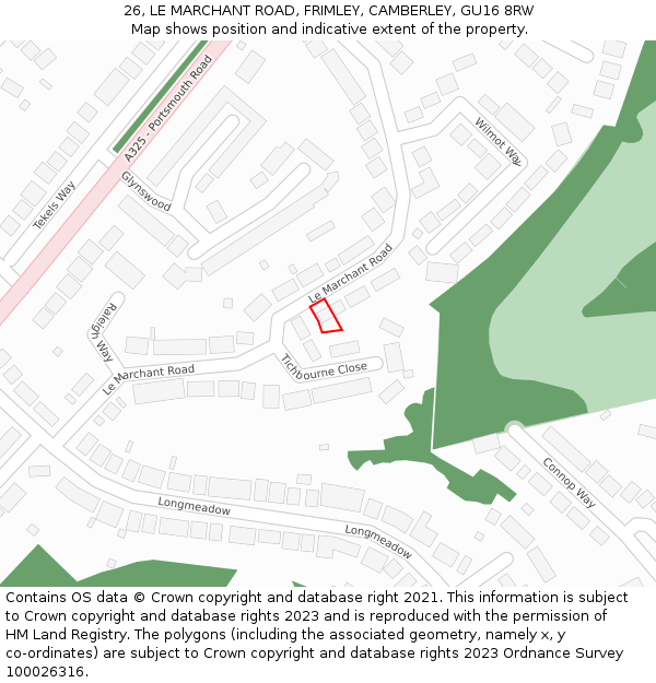 26, LE MARCHANT ROAD, FRIMLEY, CAMBERLEY, GU16 8RW: Location map and indicative extent of plot
