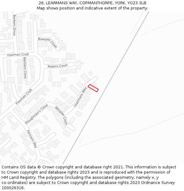 26, LEARMANS WAY, COPMANTHORPE, YORK, YO23 3LB: Location map and indicative extent of plot