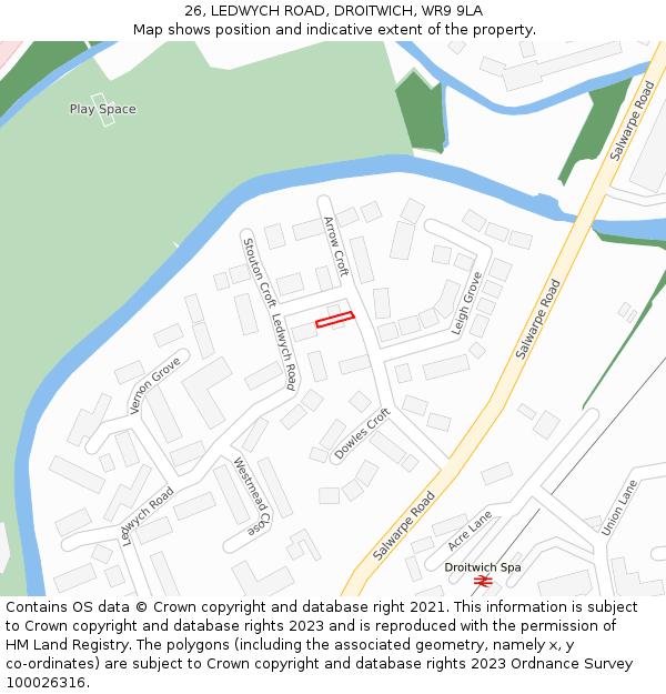 26, LEDWYCH ROAD, DROITWICH, WR9 9LA: Location map and indicative extent of plot