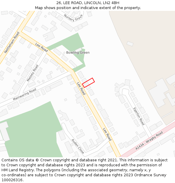 26, LEE ROAD, LINCOLN, LN2 4BH: Location map and indicative extent of plot