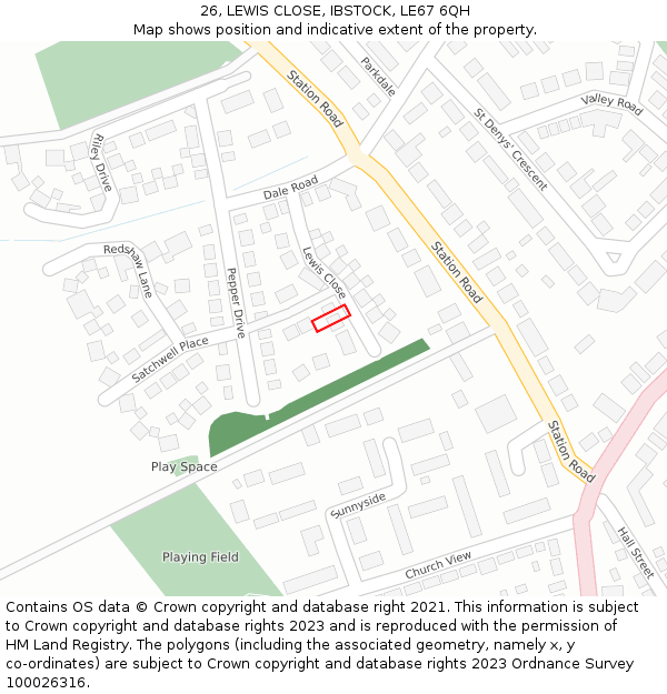 26, LEWIS CLOSE, IBSTOCK, LE67 6QH: Location map and indicative extent of plot