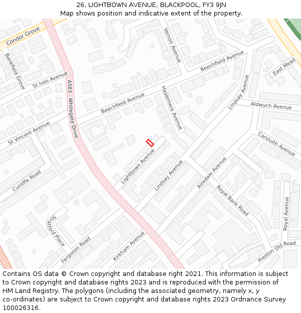 26, LIGHTBOWN AVENUE, BLACKPOOL, FY3 9JN: Location map and indicative extent of plot