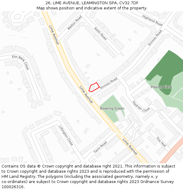 26, LIME AVENUE, LEAMINGTON SPA, CV32 7DF: Location map and indicative extent of plot