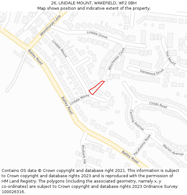 26, LINDALE MOUNT, WAKEFIELD, WF2 0BH: Location map and indicative extent of plot