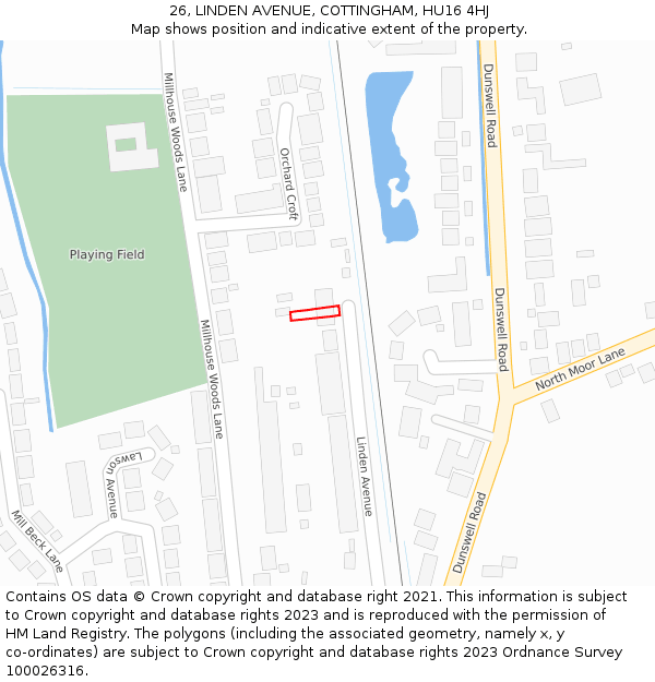 26, LINDEN AVENUE, COTTINGHAM, HU16 4HJ: Location map and indicative extent of plot