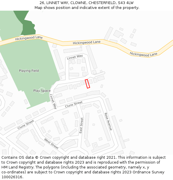 26, LINNET WAY, CLOWNE, CHESTERFIELD, S43 4LW: Location map and indicative extent of plot