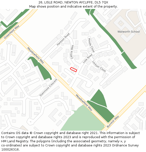 26, LISLE ROAD, NEWTON AYCLIFFE, DL5 7QX: Location map and indicative extent of plot