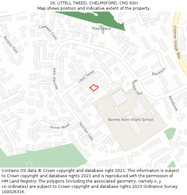 26, LITTELL TWEED, CHELMSFORD, CM2 6SH: Location map and indicative extent of plot