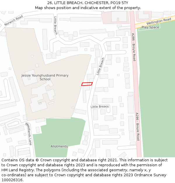 26, LITTLE BREACH, CHICHESTER, PO19 5TY: Location map and indicative extent of plot