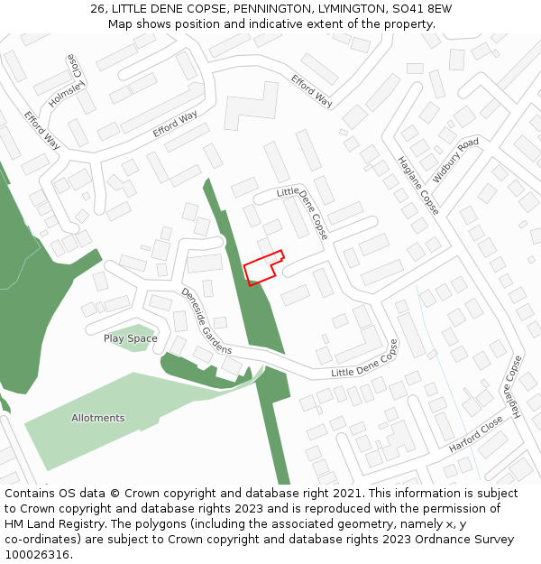 26, LITTLE DENE COPSE, PENNINGTON, LYMINGTON, SO41 8EW: Location map and indicative extent of plot