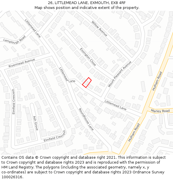26, LITTLEMEAD LANE, EXMOUTH, EX8 4RF: Location map and indicative extent of plot