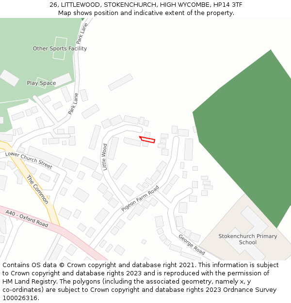 26, LITTLEWOOD, STOKENCHURCH, HIGH WYCOMBE, HP14 3TF: Location map and indicative extent of plot