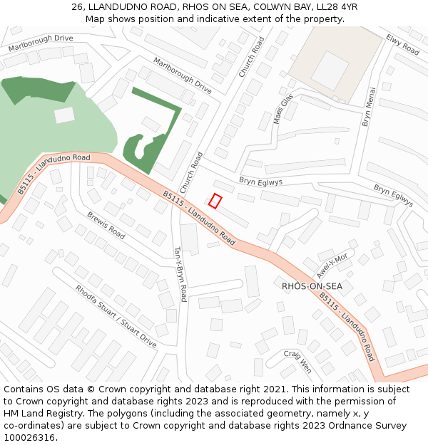 26, LLANDUDNO ROAD, RHOS ON SEA, COLWYN BAY, LL28 4YR: Location map and indicative extent of plot