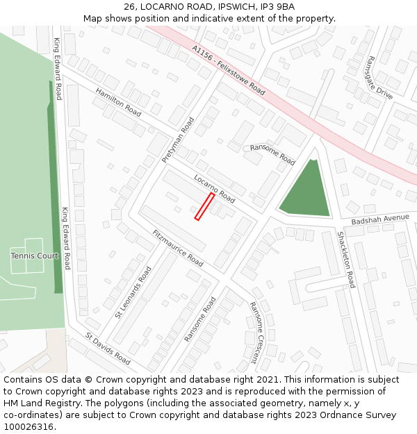 26, LOCARNO ROAD, IPSWICH, IP3 9BA: Location map and indicative extent of plot