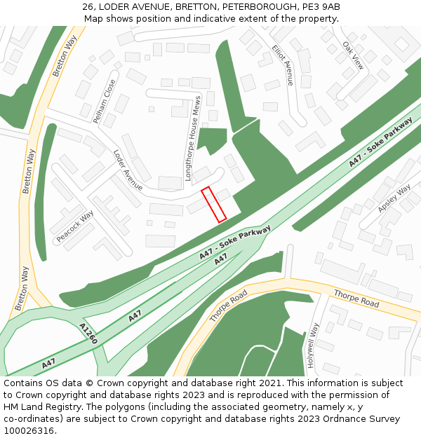 26, LODER AVENUE, BRETTON, PETERBOROUGH, PE3 9AB: Location map and indicative extent of plot