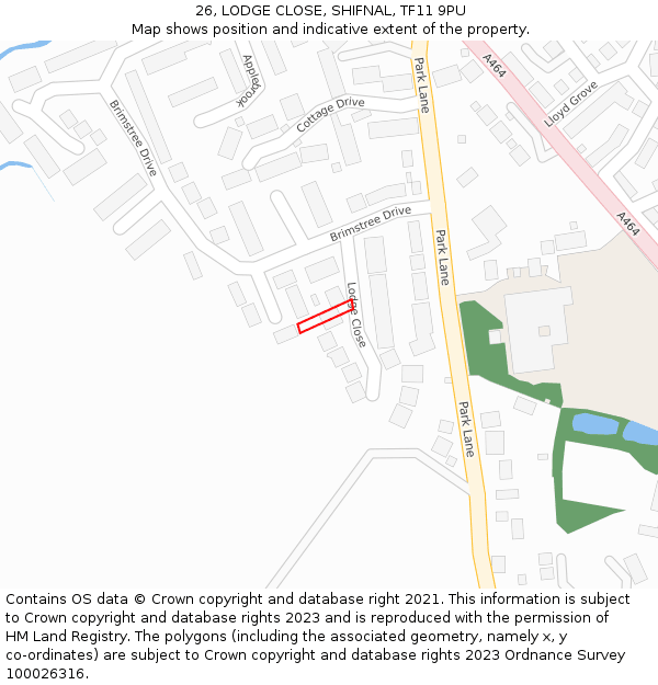 26, LODGE CLOSE, SHIFNAL, TF11 9PU: Location map and indicative extent of plot