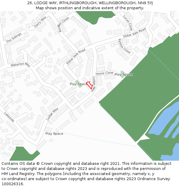 26, LODGE WAY, IRTHLINGBOROUGH, WELLINGBOROUGH, NN9 5YJ: Location map and indicative extent of plot