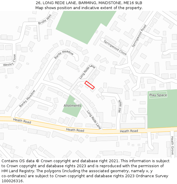 26, LONG REDE LANE, BARMING, MAIDSTONE, ME16 9LB: Location map and indicative extent of plot