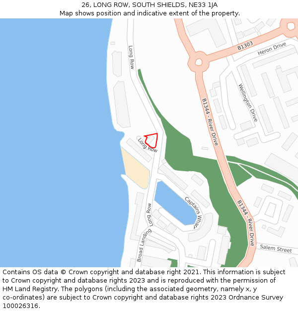 26, LONG ROW, SOUTH SHIELDS, NE33 1JA: Location map and indicative extent of plot