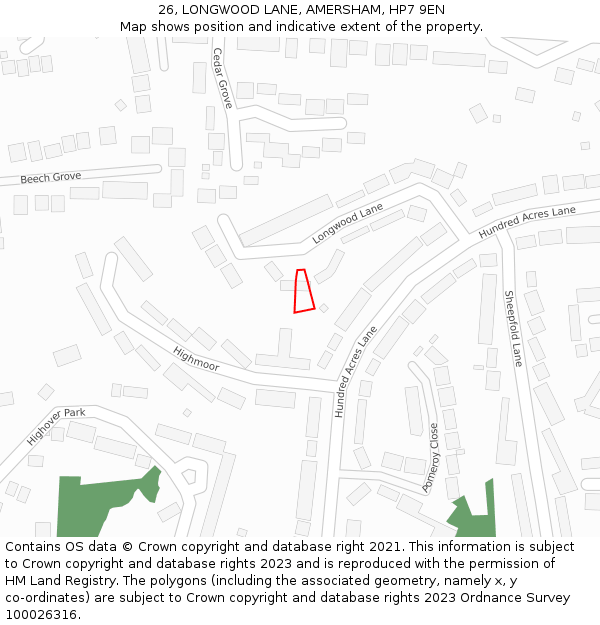 26, LONGWOOD LANE, AMERSHAM, HP7 9EN: Location map and indicative extent of plot