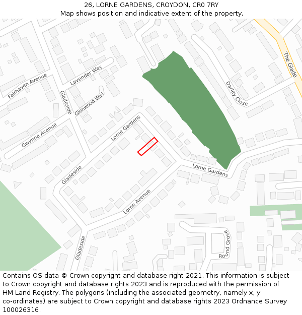 26, LORNE GARDENS, CROYDON, CR0 7RY: Location map and indicative extent of plot