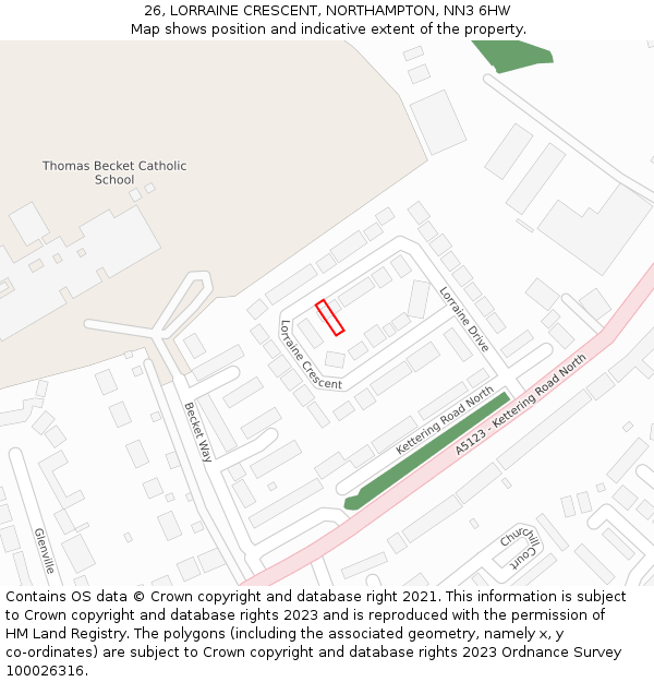 26, LORRAINE CRESCENT, NORTHAMPTON, NN3 6HW: Location map and indicative extent of plot