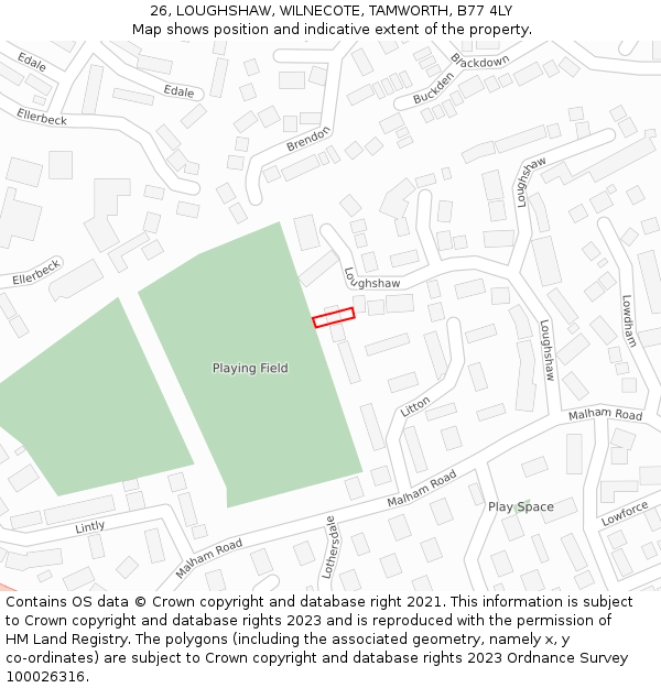 26, LOUGHSHAW, WILNECOTE, TAMWORTH, B77 4LY: Location map and indicative extent of plot