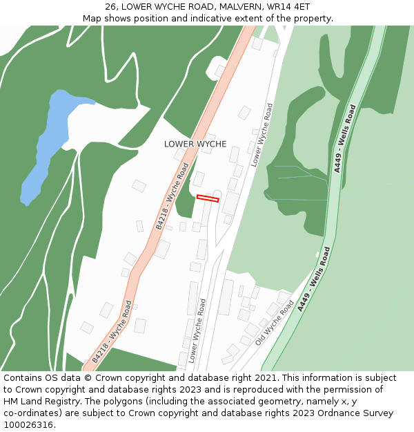 26, LOWER WYCHE ROAD, MALVERN, WR14 4ET: Location map and indicative extent of plot