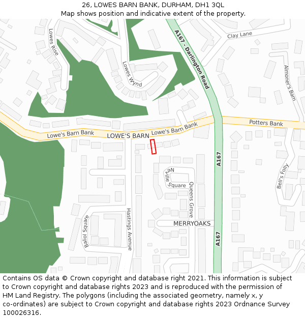 26, LOWES BARN BANK, DURHAM, DH1 3QL: Location map and indicative extent of plot