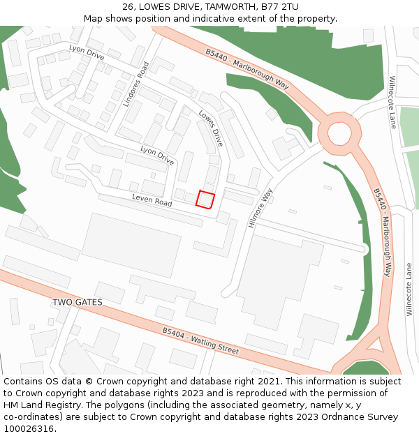 26, LOWES DRIVE, TAMWORTH, B77 2TU: Location map and indicative extent of plot