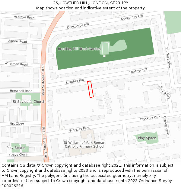 26, LOWTHER HILL, LONDON, SE23 1PY: Location map and indicative extent of plot