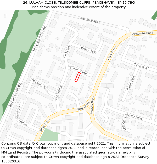 26, LULHAM CLOSE, TELSCOMBE CLIFFS, PEACEHAVEN, BN10 7BG: Location map and indicative extent of plot