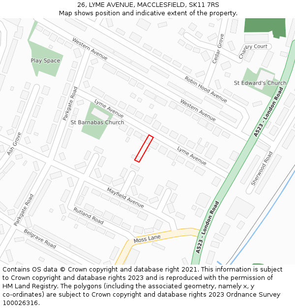 26, LYME AVENUE, MACCLESFIELD, SK11 7RS: Location map and indicative extent of plot