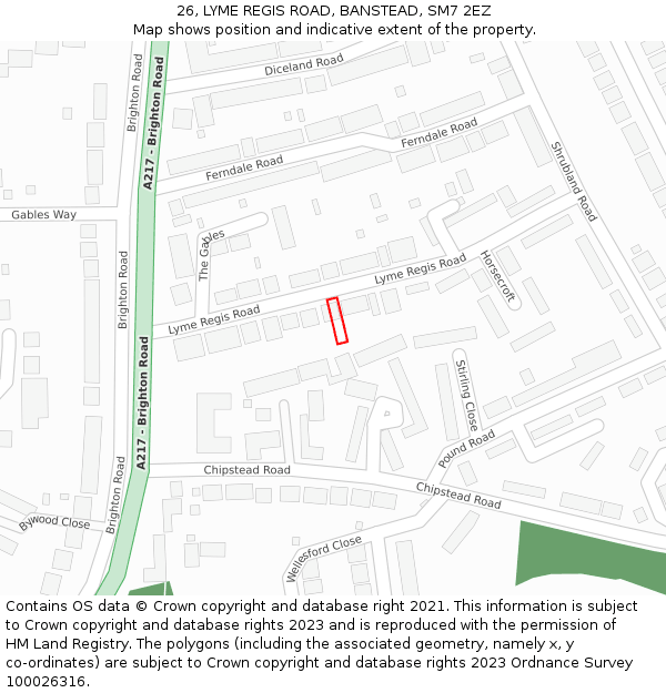 26, LYME REGIS ROAD, BANSTEAD, SM7 2EZ: Location map and indicative extent of plot