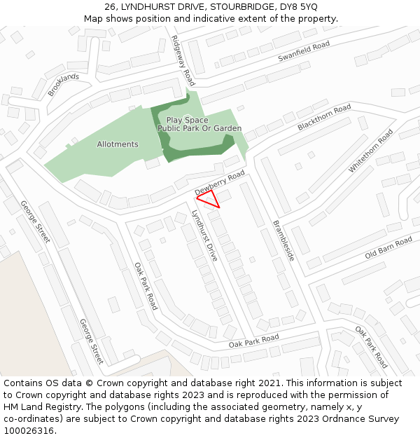 26, LYNDHURST DRIVE, STOURBRIDGE, DY8 5YQ: Location map and indicative extent of plot