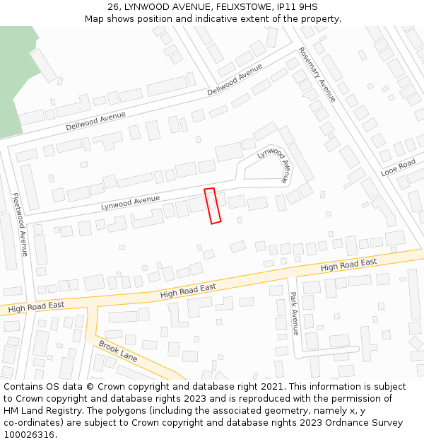 26, LYNWOOD AVENUE, FELIXSTOWE, IP11 9HS: Location map and indicative extent of plot