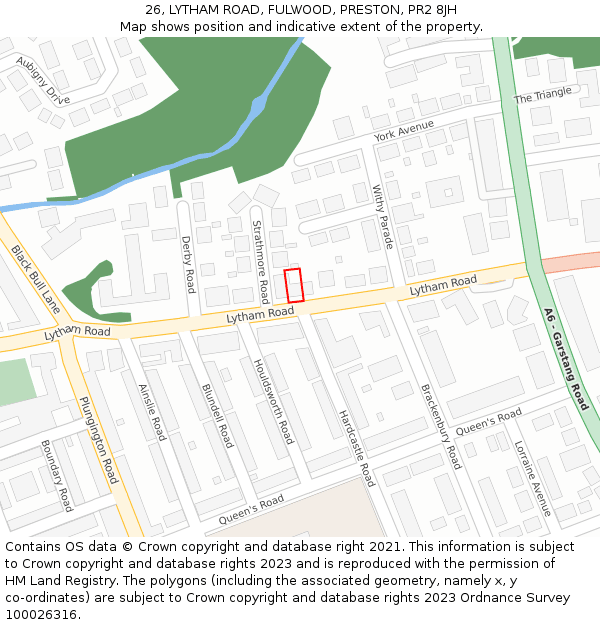 26, LYTHAM ROAD, FULWOOD, PRESTON, PR2 8JH: Location map and indicative extent of plot