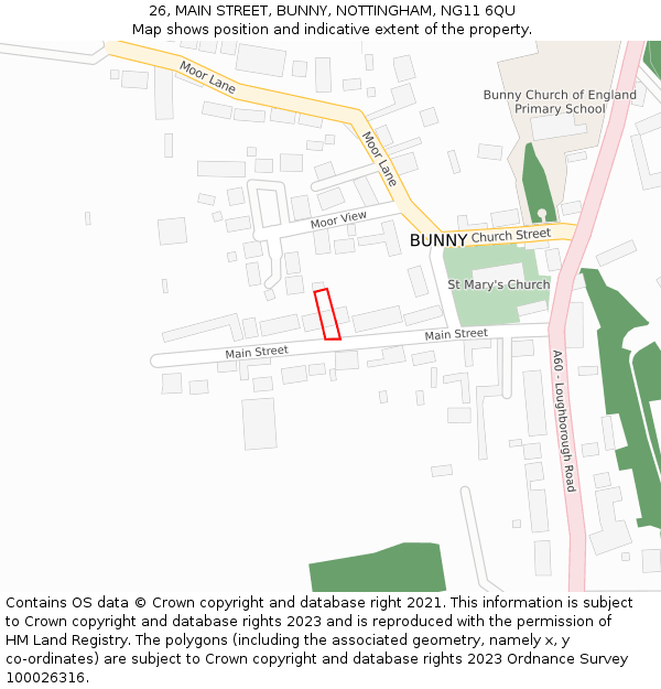 26, MAIN STREET, BUNNY, NOTTINGHAM, NG11 6QU: Location map and indicative extent of plot