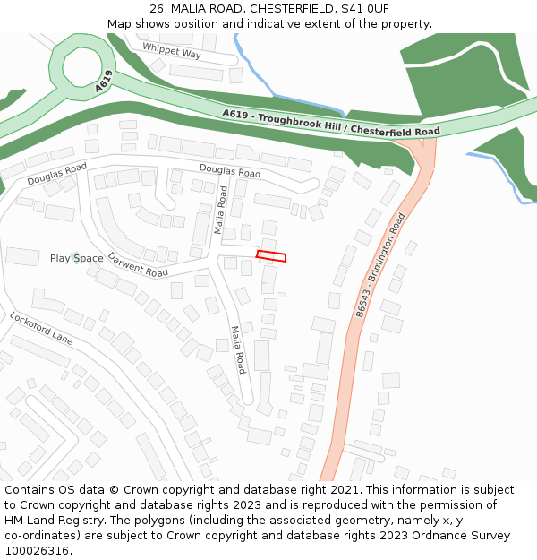 26, MALIA ROAD, CHESTERFIELD, S41 0UF: Location map and indicative extent of plot