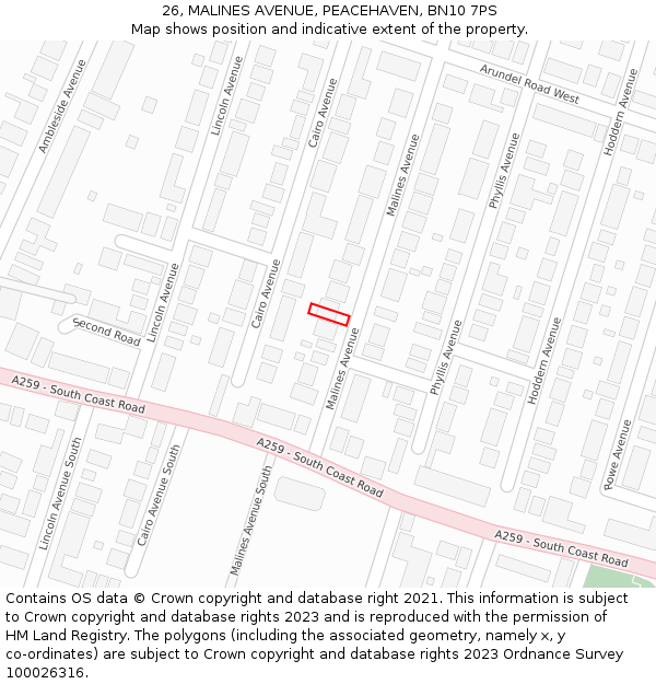 26, MALINES AVENUE, PEACEHAVEN, BN10 7PS: Location map and indicative extent of plot