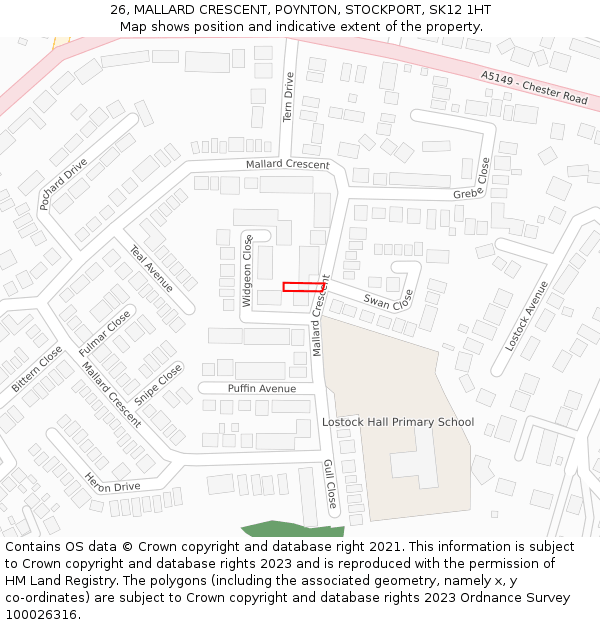 26, MALLARD CRESCENT, POYNTON, STOCKPORT, SK12 1HT: Location map and indicative extent of plot