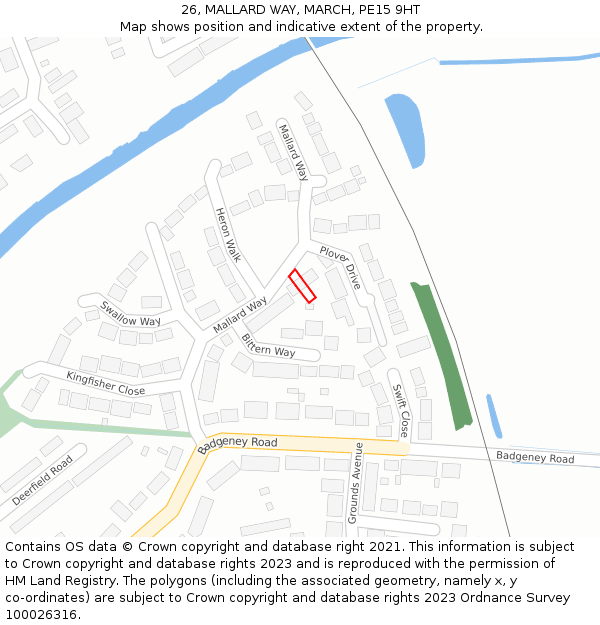 26, MALLARD WAY, MARCH, PE15 9HT: Location map and indicative extent of plot